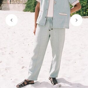 TOMBOLO Easy-Going Pants (Hazy Blue ‎ Linen) Womens XL Wide leg